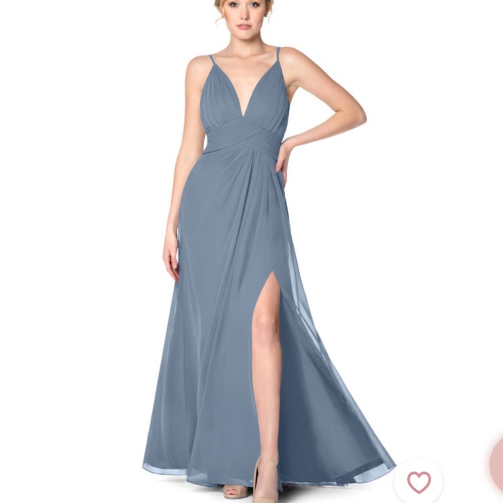 NWT Azazie Maren Allure dress in steel blue.
